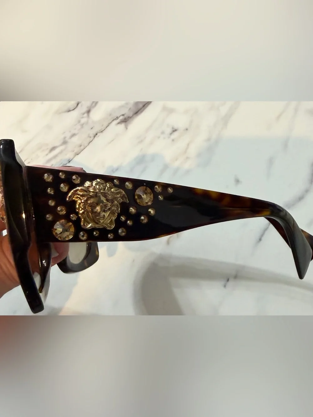 Versace Tortoise Crystal-Embellished Oversized Sunglasses